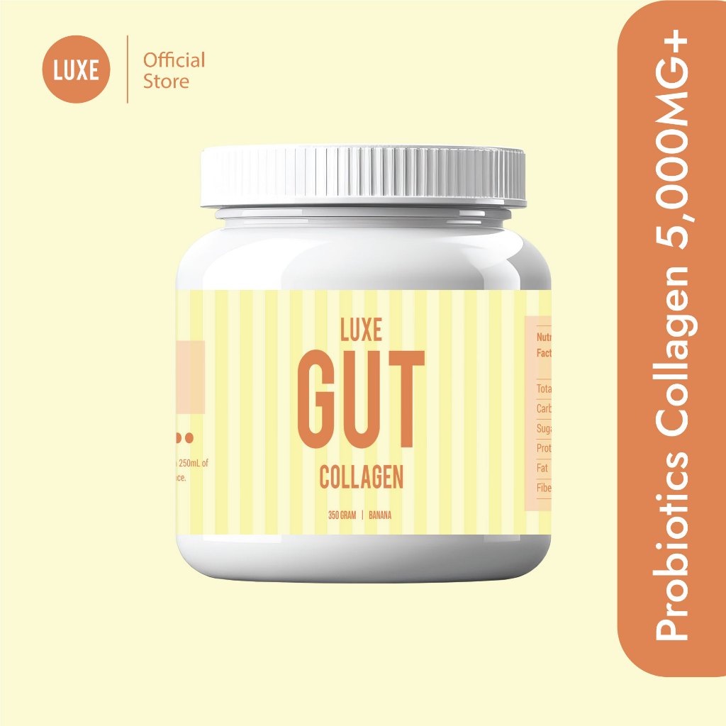 LUXE's Gut Collagen in Banana (350g) Psyllium Husk, Digestive Enzyme, Probiotics, Fructo