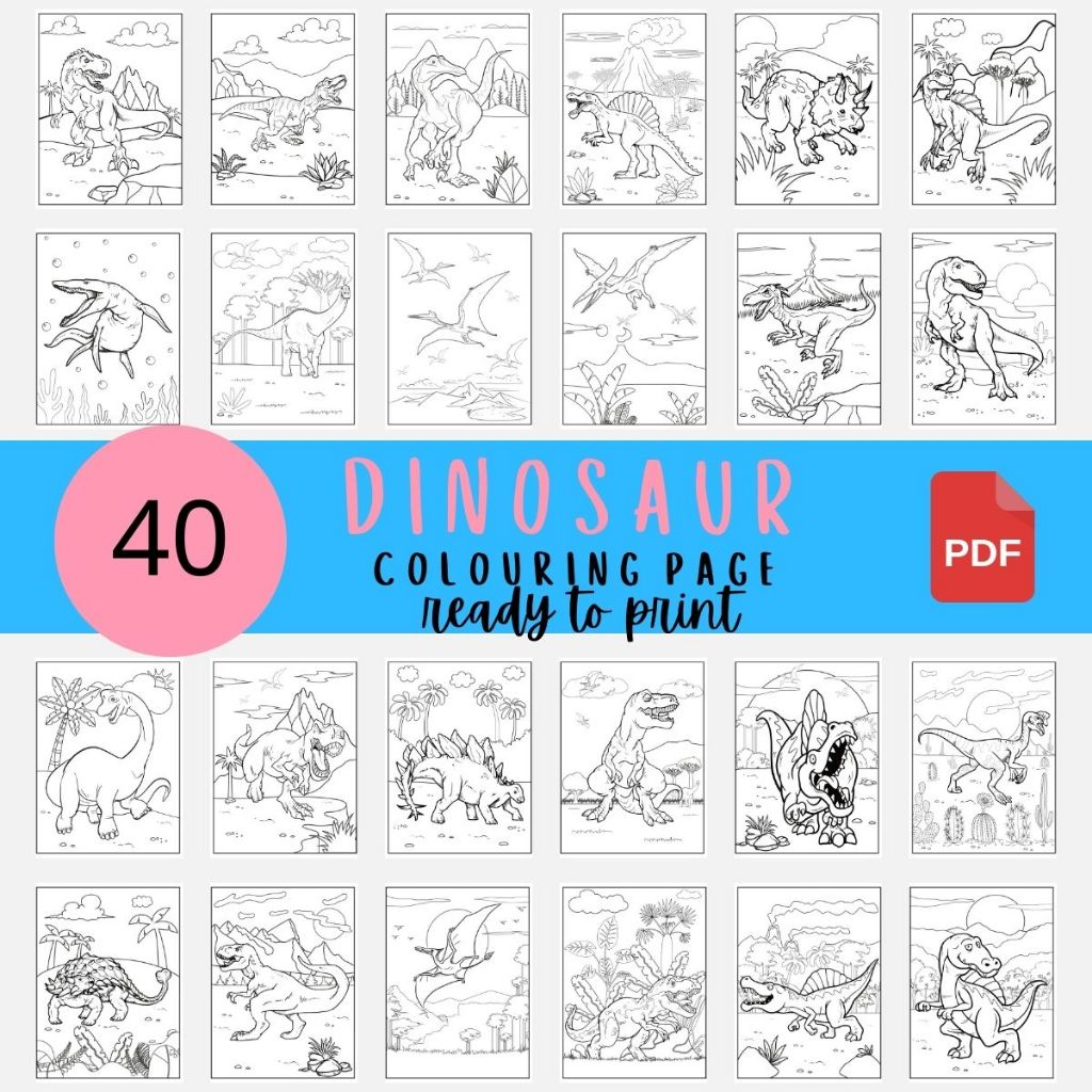 [PDF] A006 Dinosaur Colouring pages for Kids Colouring book Shopee