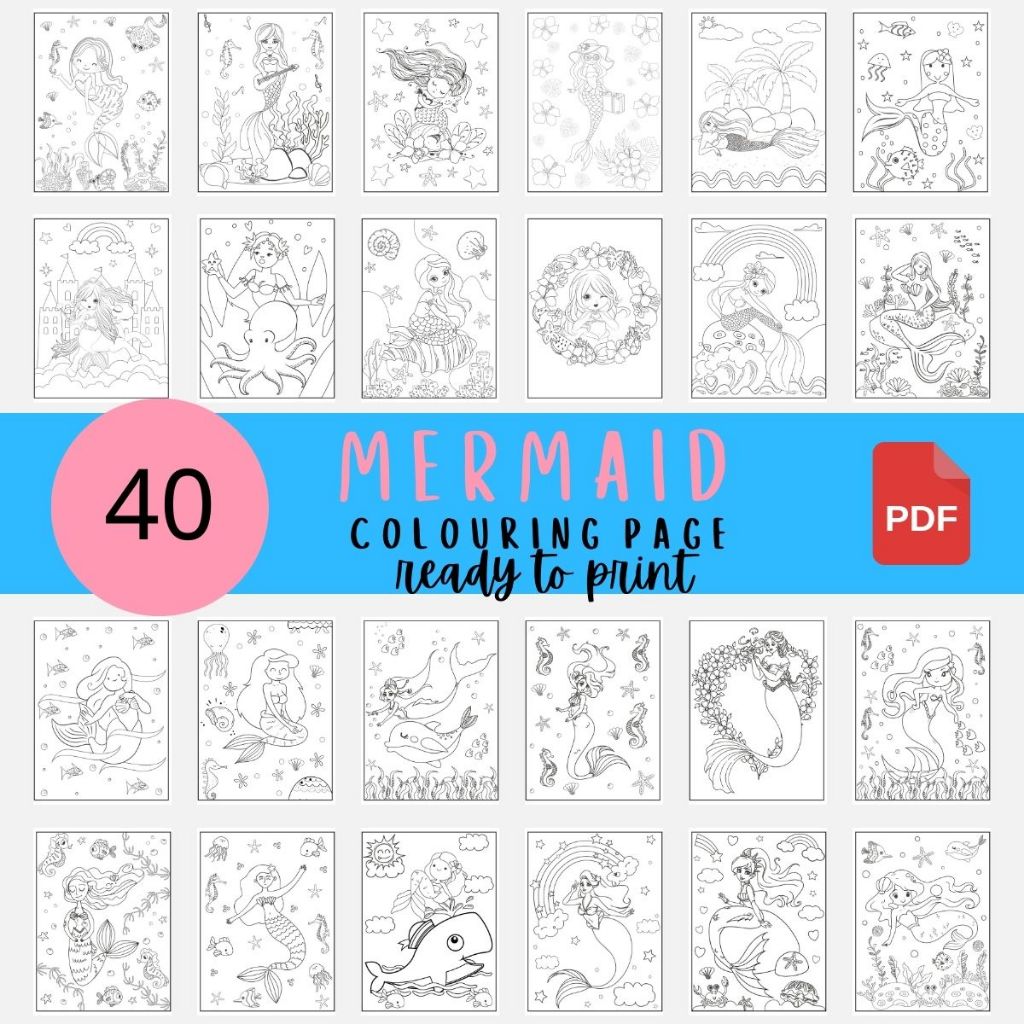 [PDF] A008 Mermaid Colouring pages for Kids | Colouring book | Shopee ...