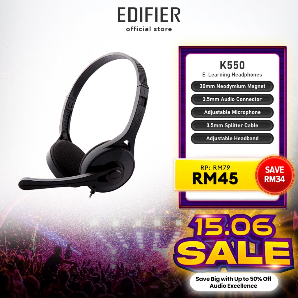 Edifier K550 OnEar Wired Headphones AUX Jack Adjustable Mic