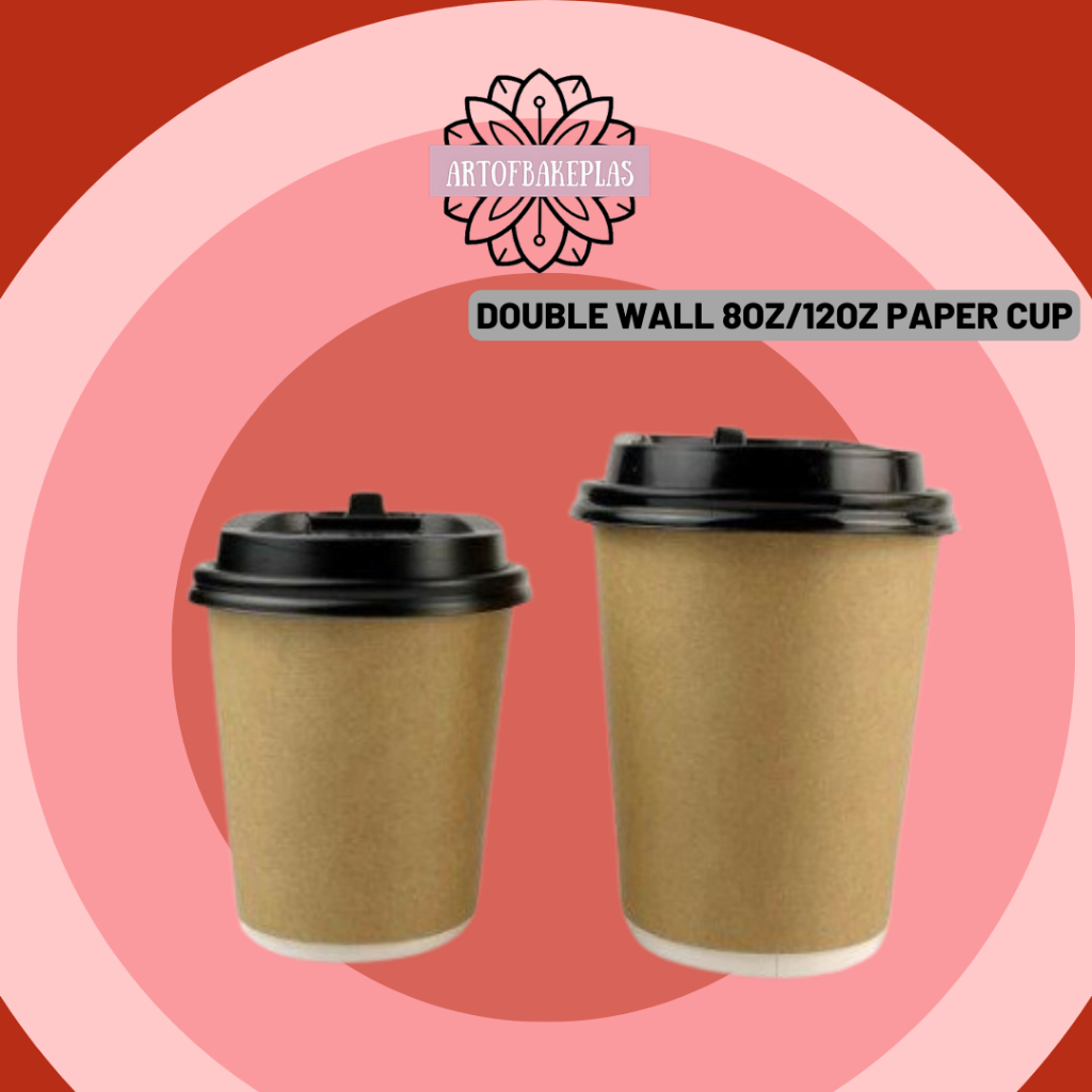 8oz 12oz Double Wall Paper Cup {25pcs} BROWN/ Hot Cup with lid for ...
