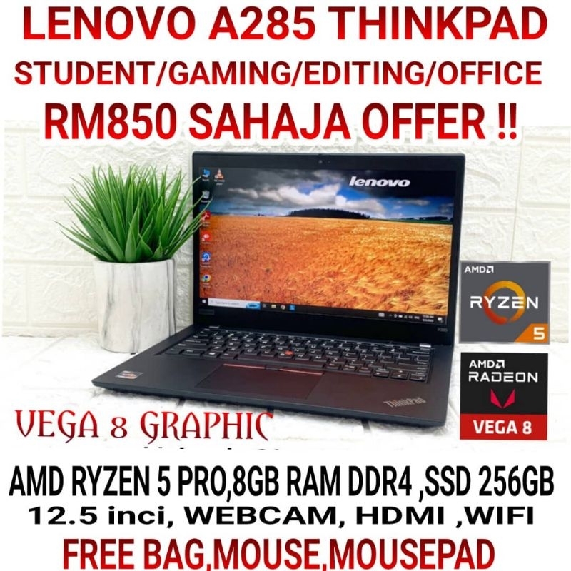 OFFER LAPTOP LENOVO THINKPAD A285 RYZEN 5 VEGA 8 GRAPHIC 8GB RAM GAMING Shopee Malaysia