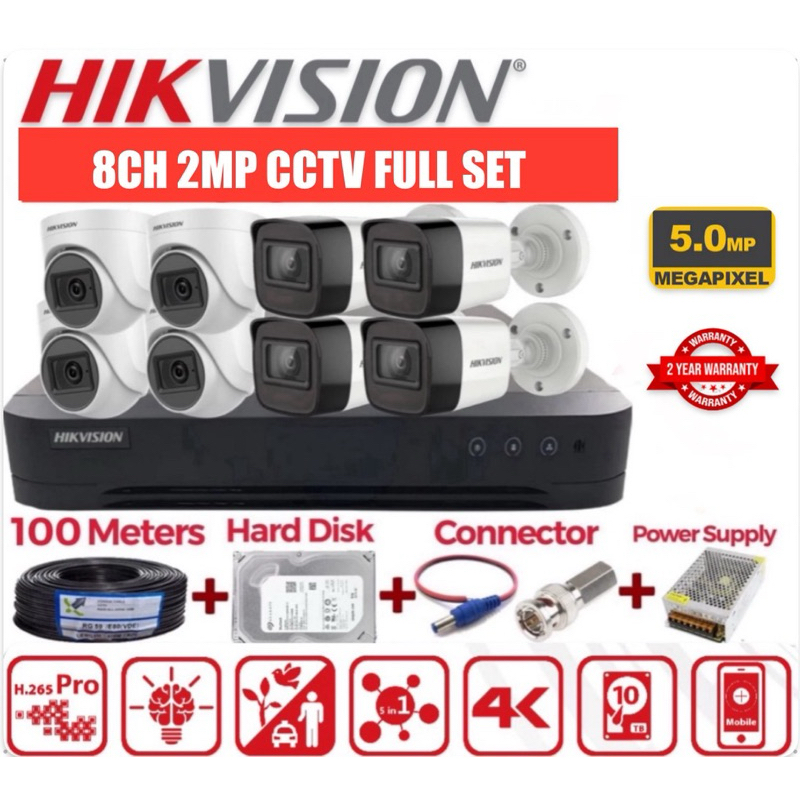 HIKVISION 2MP FULL SET 8CH 2MP HD CCTV 8CH DVR + CAMERA + 1TB HARDDISK ...