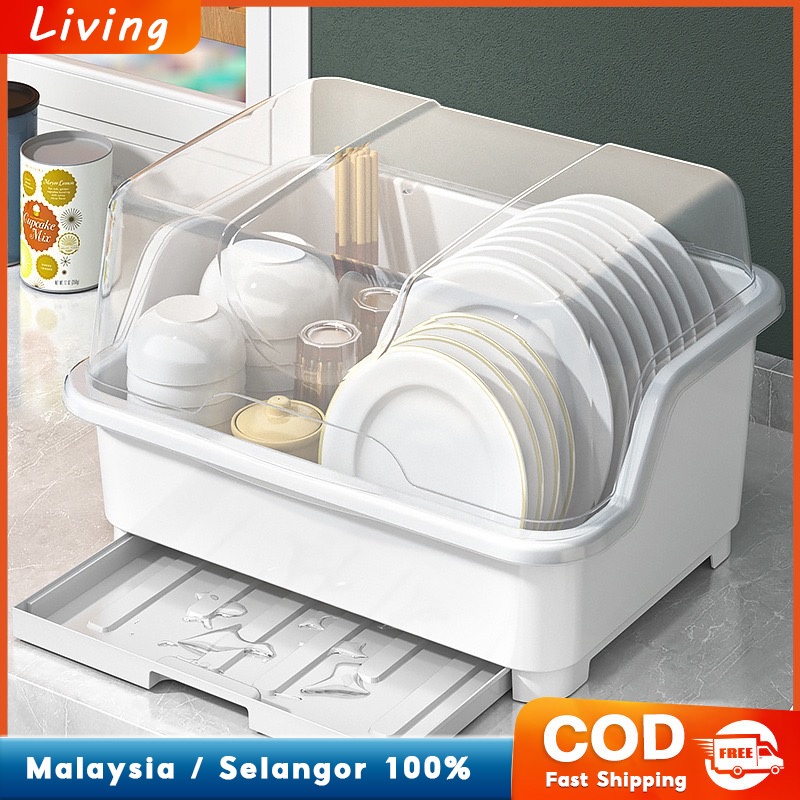 Dish Rack Dustproof Kitchen Dish Drainer Rack Organizer Plate Organizer ...