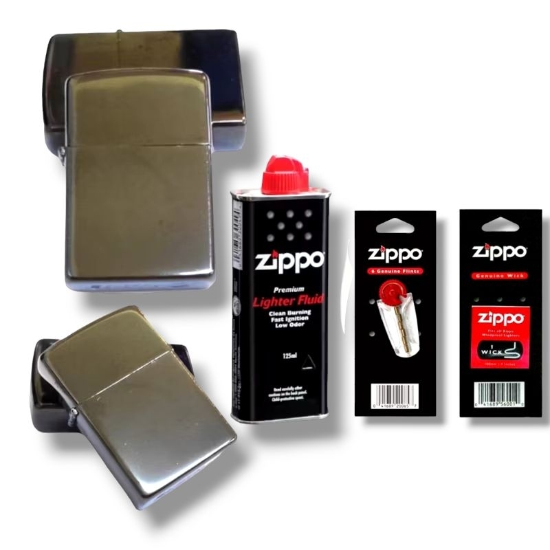 🔥Orignal Zippo Fluids Wick Flints+ Chrome/Plain Oil Lighter Shopee