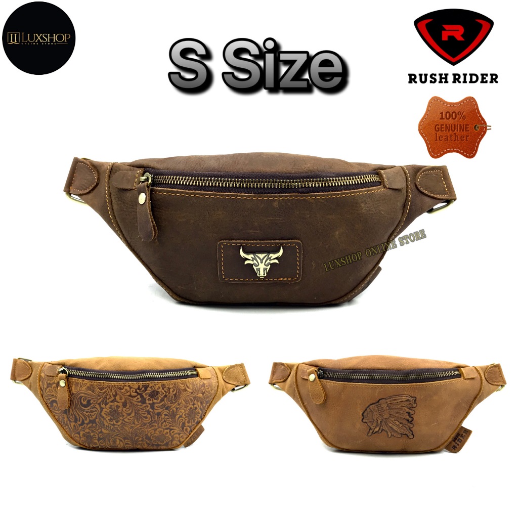 S Size Rush Rider Full Cow Leather Waist Bag Travel Casual Pouch Bag ...