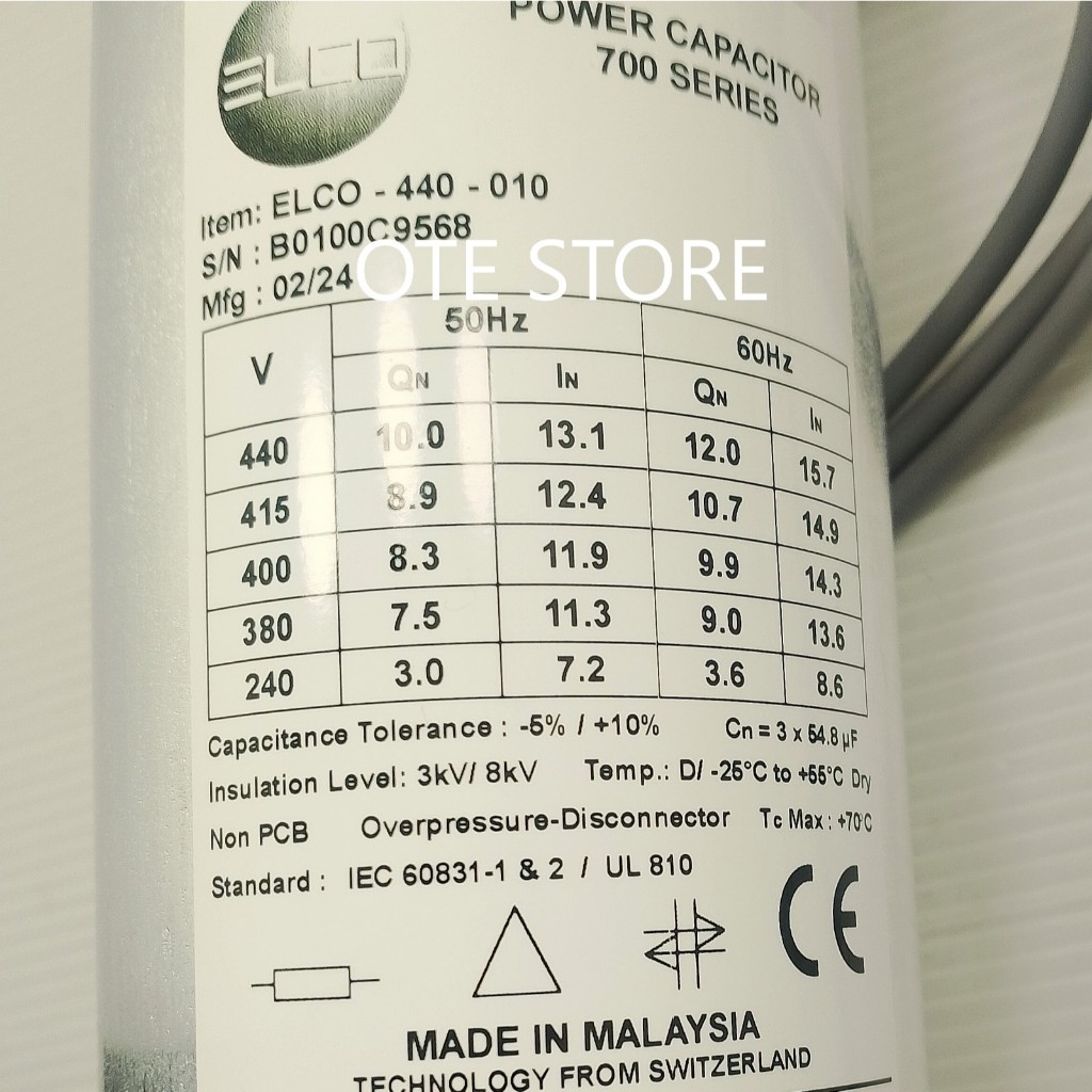 ELCO 10Kvar 440VAC Cylinder Power Factor Capacitor Bank (DRY TYPE ...