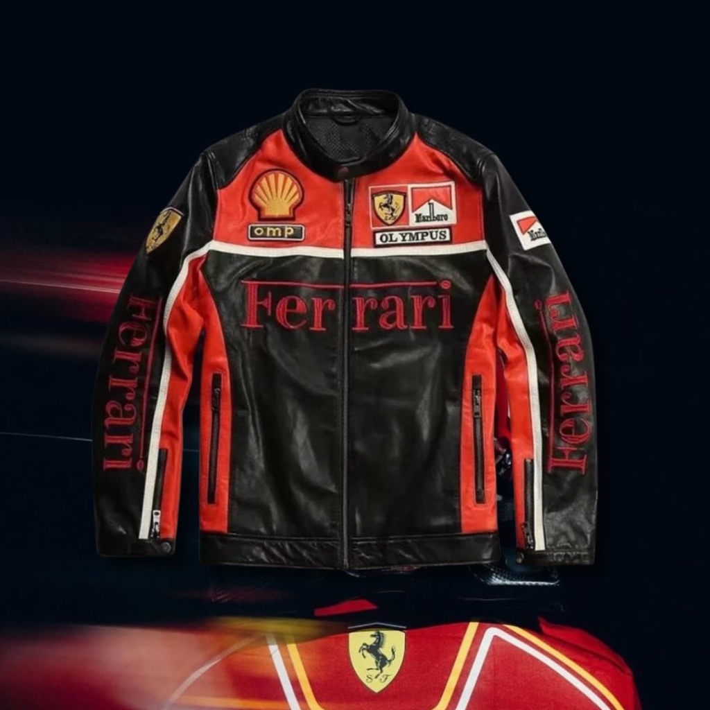 IAMYOURQL F1 FERRARI BLACK RED RACE LEATHER JACKET Shopee Malaysia