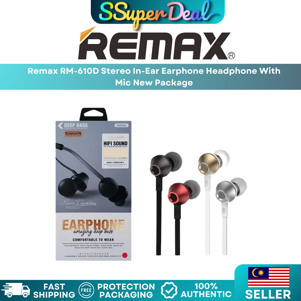 Remax RM-610D Stereo In-Ear Earphone Headphone With Mic New Package ...