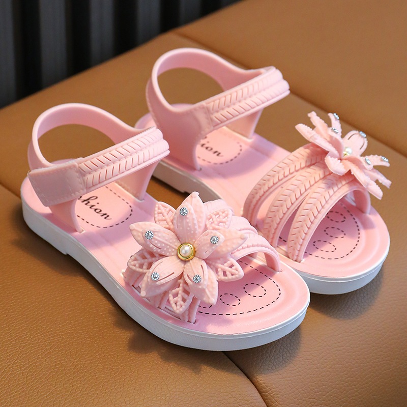Kids Flower Sandals Girls Rose Gold Flower Sandals (Younger 4-9