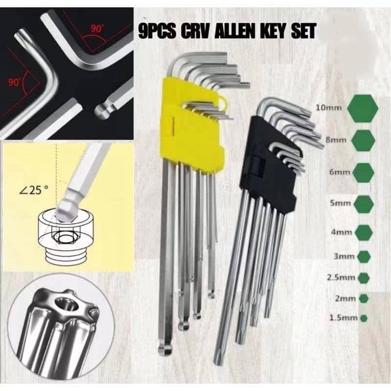 9Pcs CRV Allen Key Set Allen Key Extra Long DIY Tools Hex Key Ball ...