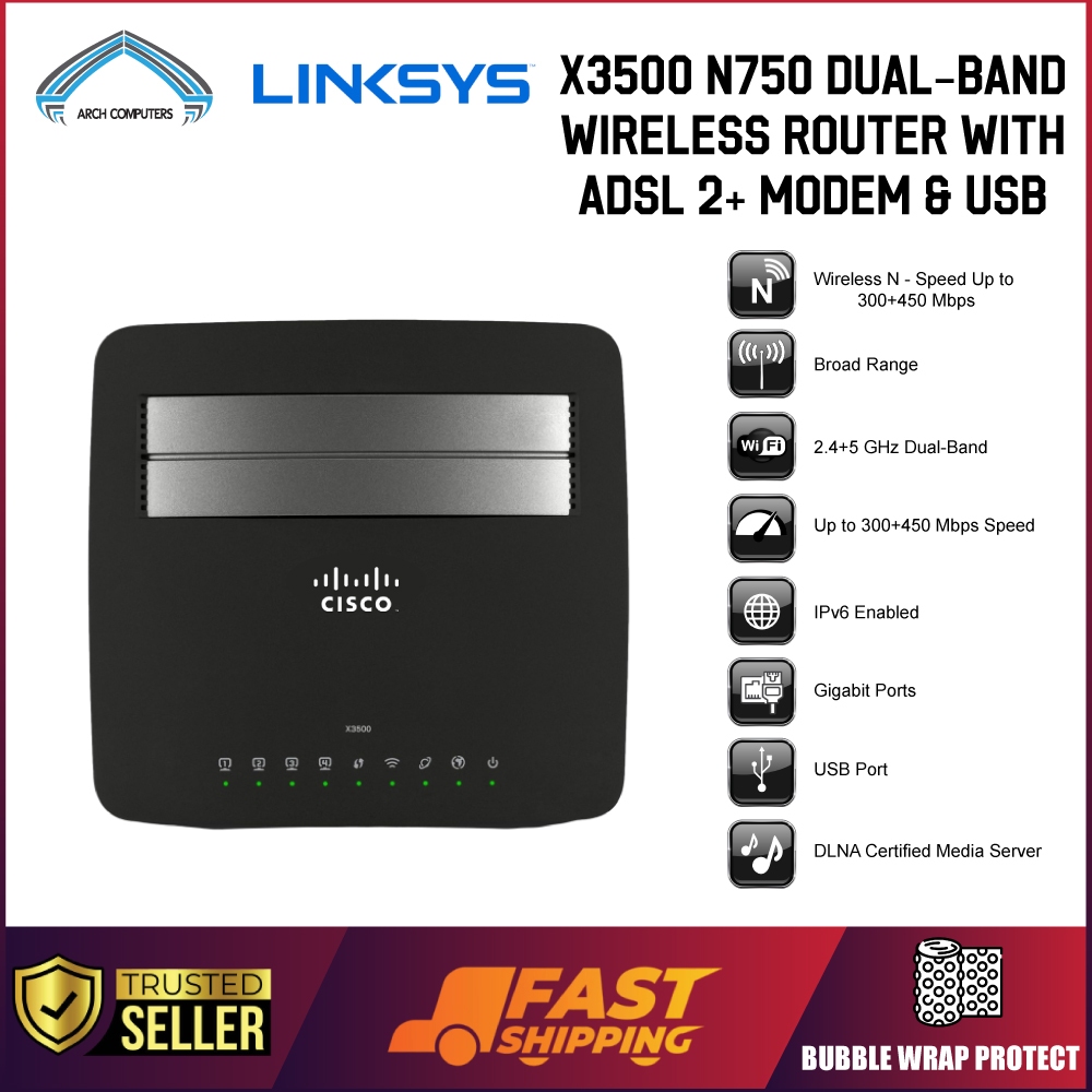 (READY STOCK) NEW CISCO LINKSYS X3500 N750 DUAL-BAND WIRELESS ROUTER ...