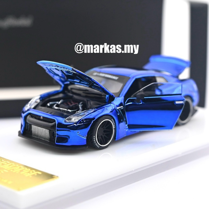 OLD TIME MODEL 1/64 LB PERFORMANCE GT-R R35 CHROME BLUE DUCKTAIL FULLY ...
