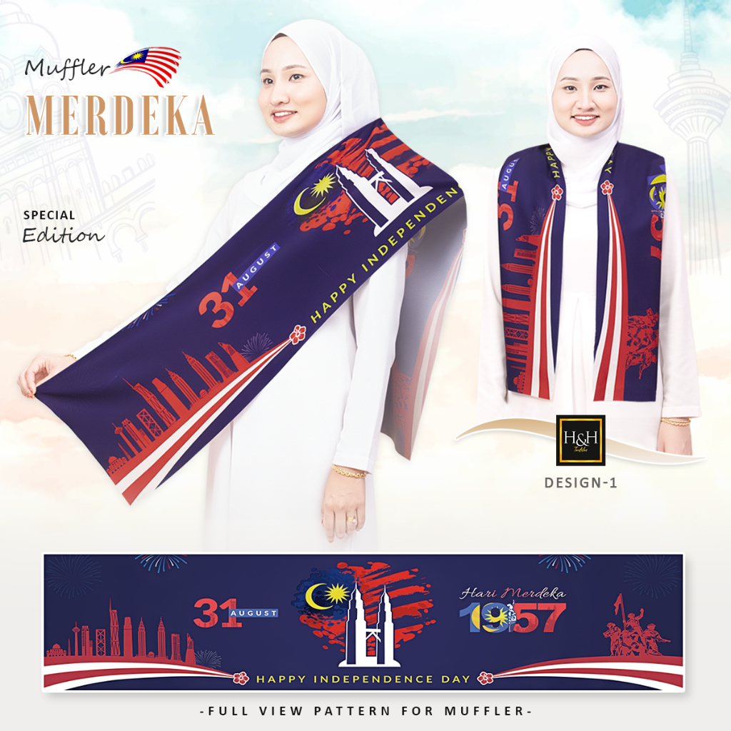 Muffler Scarf Merdeka perempuan Dewasa Moden Viral Merdeka 2024 Stylish ...