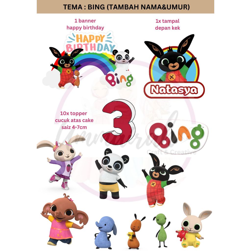 Personalizzato Bing Cake Topper – Decorazione Torta Con Nome Ed Età, Festa Compleanno