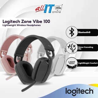 Logitech Zone Vibe 100 Lightweight Wireless Over Ear Headphones with Noise Canceling Microphone