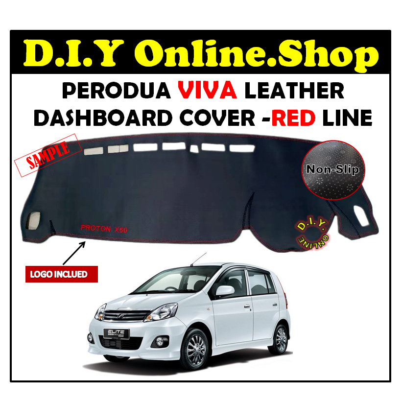 PERODUA NON-SLIP VIVA LEATHER DASHBOARD COVER BLACK WITH RED LINE ...