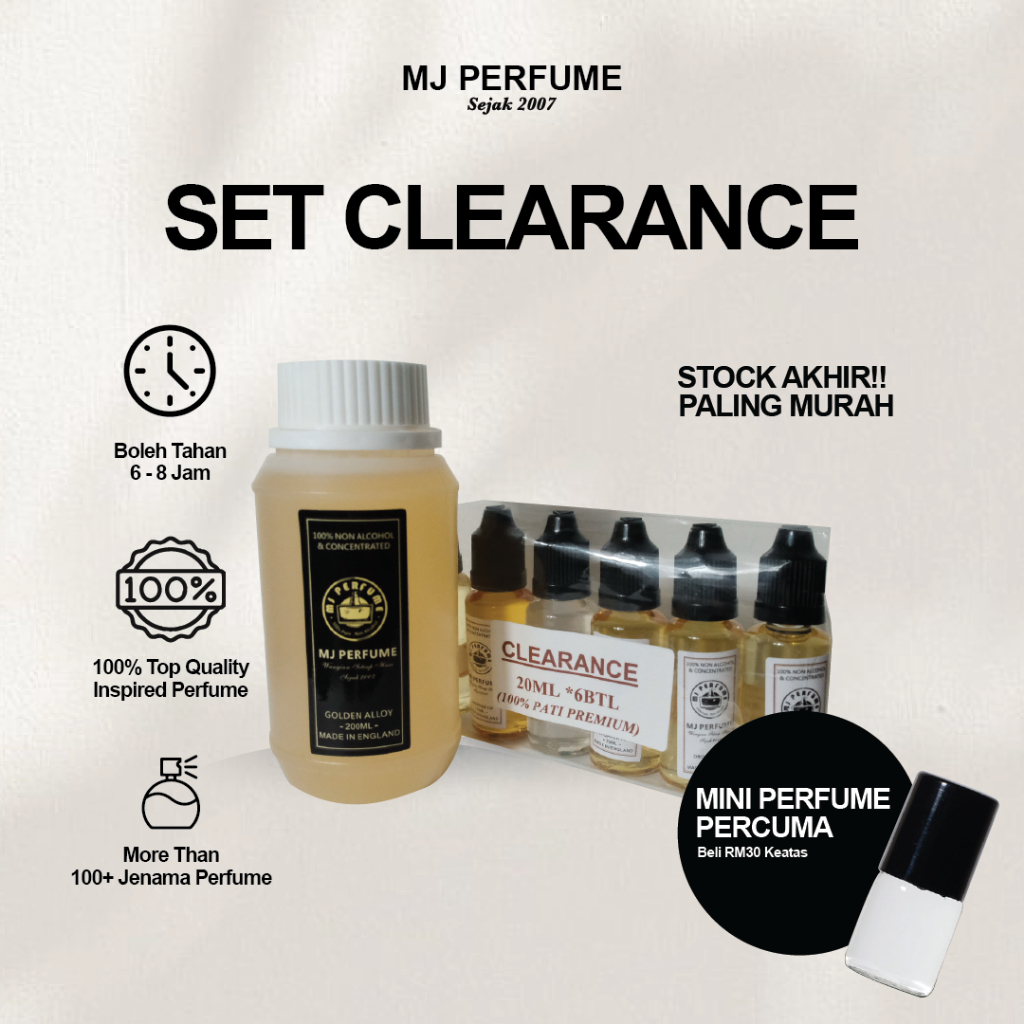 MJ PERFUME Clearance 20ml*6Btl 250ml*1Btl - 100% Pati Perfume Viral ...