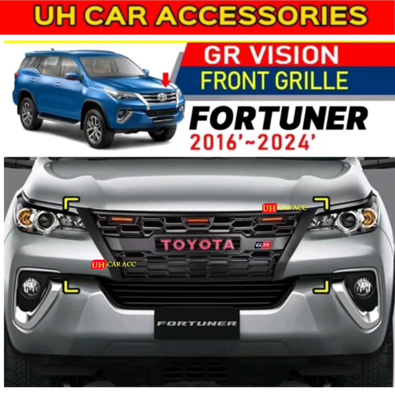 TOYOTA FORTUNER 2016 - 2024 GR GRILL WITH PAINT MATTE BLACK FORTUNER ...