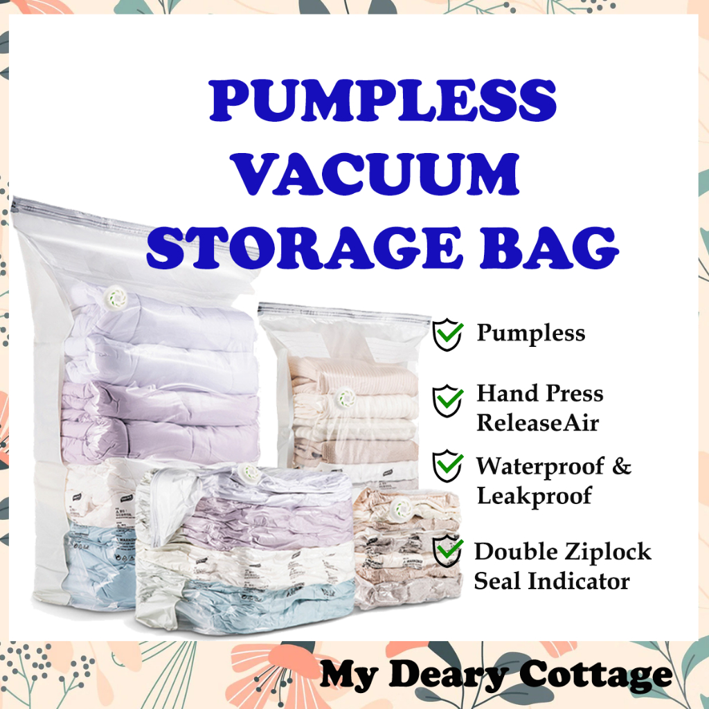 Large Compression Pumpless Vacuum Bag Travel Organizer Plastic Bag with ...