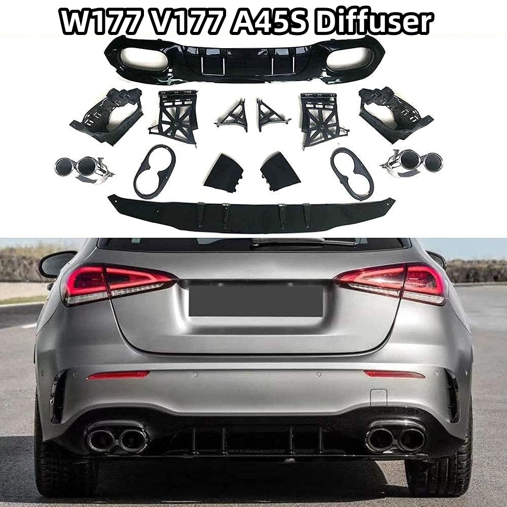 Mercedes W177 V177 AMG A45S Diffuser With Exhaust Pipe Gloss Black ...