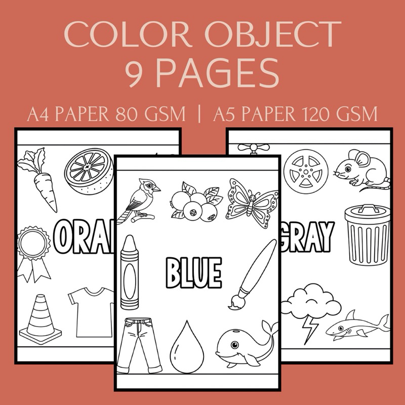 COLOR OBJECT COLORING 9 PAGES + FREE GIFT ‼️KERTAS MEWARNA KANAK-KANAK ...