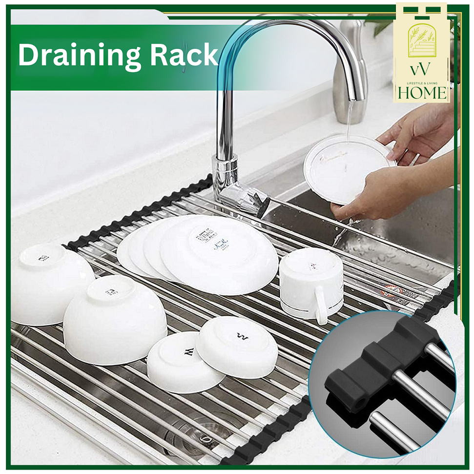Stainless Steel Foldable Sink Drying Rack / Roll Up Dish Drying Drain ...