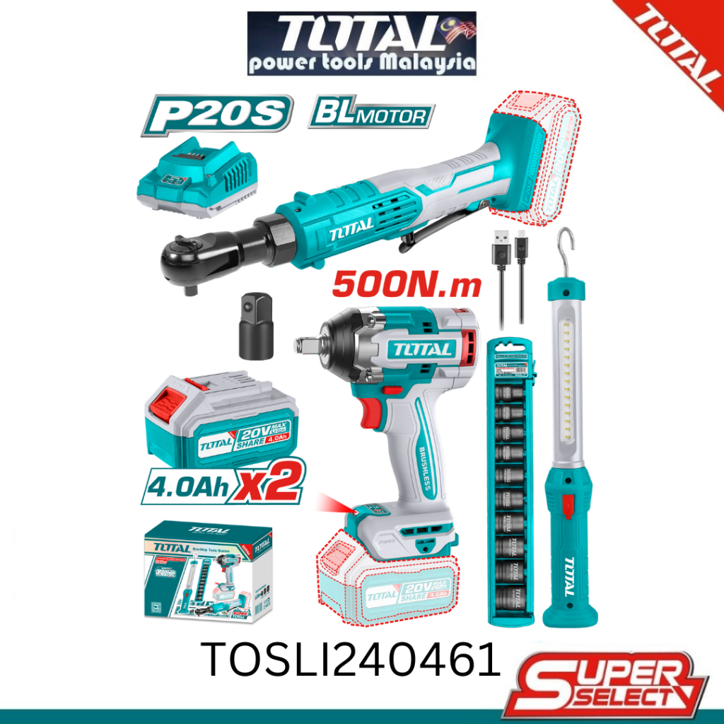 TOTAL Li-ion Cordless Combo Kit With Impact Wrench & Drive Ratchet ...
