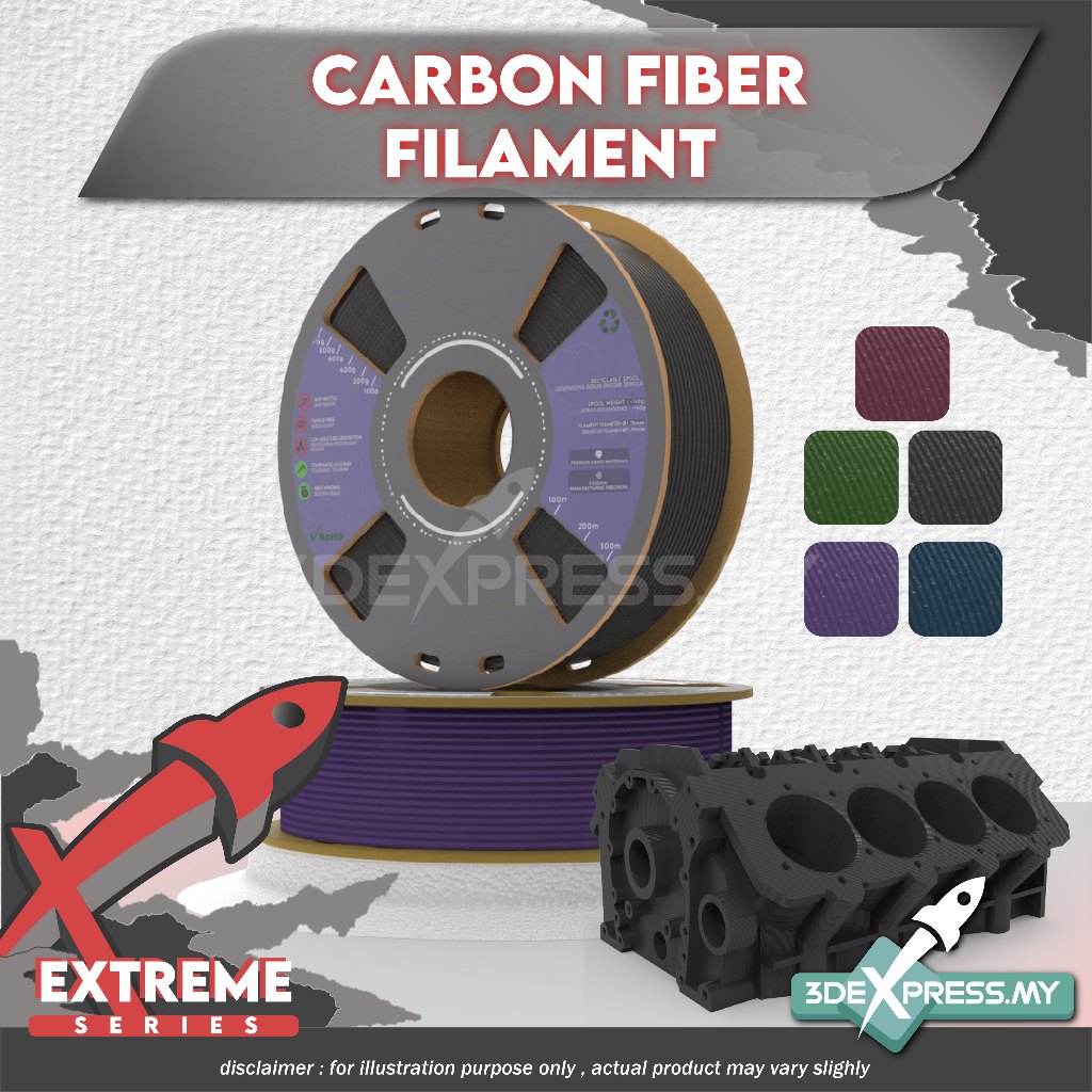 Carbon Fiber Filament (1KG) - EXTREME Series (PLA/PETG/ASA/NYLON/PC)