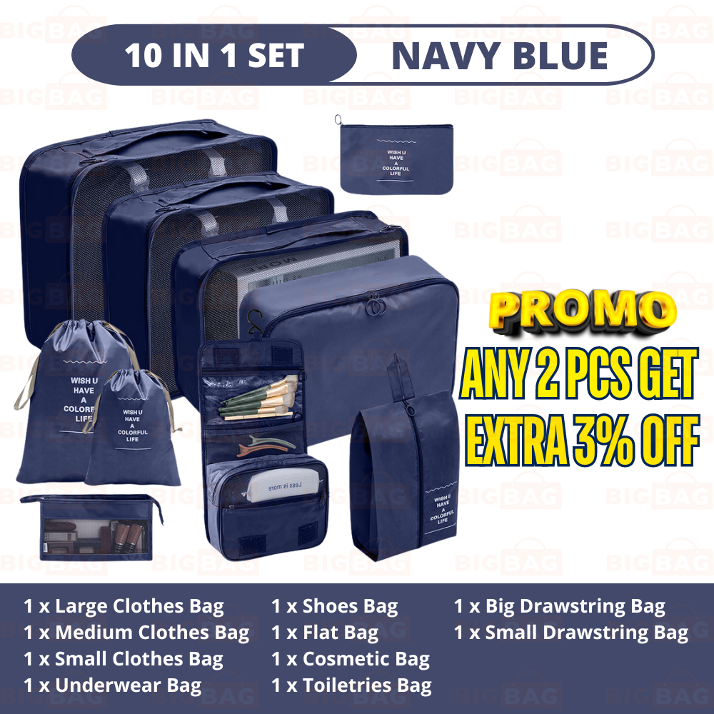 7 8 9 10 In 1 Set Travel Organizer Bag Luggage Packing Cubes Travel Toiletries Bag Clothes Storage Organizer Bag Pouch Shopee Malaysia