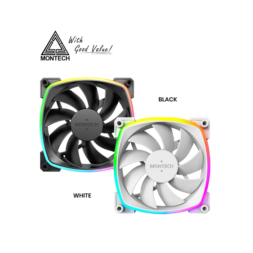 Montech AX120 PWM Case/ Radiator Fan 120mm ARGB 1600RPM (Black/White ...