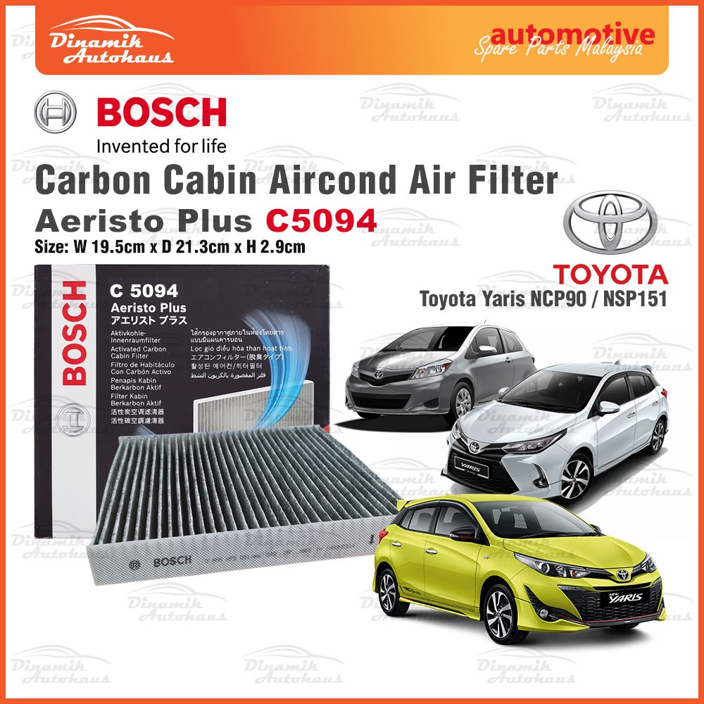 Toyota Yaris NCP90 NSP151 Activated Carbon Cabin Aircond Filter Bosch ...