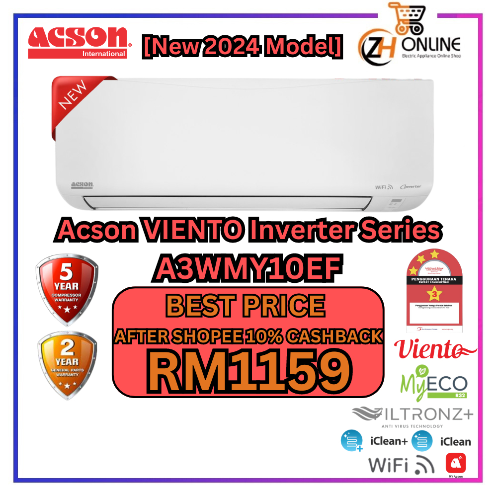 ACSON 1.0HP-2.5HP Aircond Inverter REINO+/REINO/VIENTO R32 Wall Mounted ...