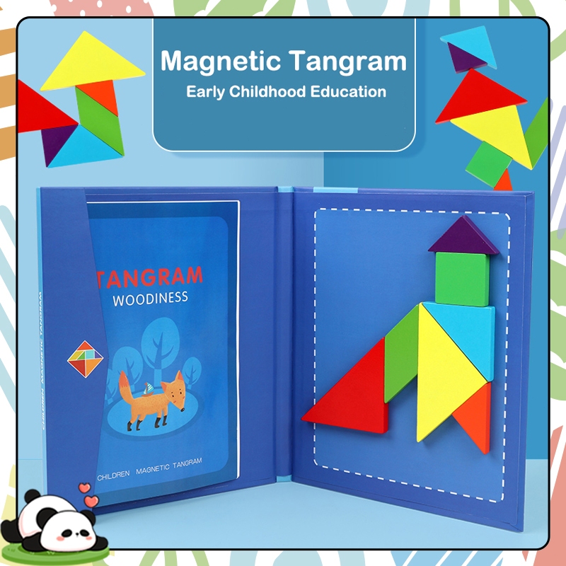 Magnetic Colorful Tangram Puzzle Wooden 7pcs With One Book Educational ...