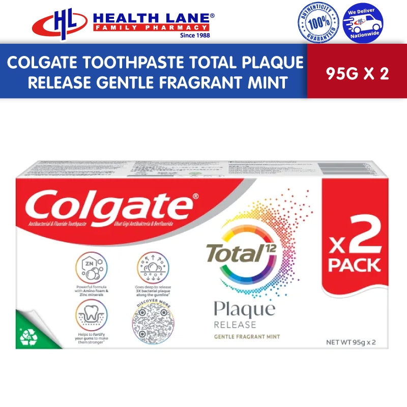 Colgate Total Plaque Release Gentle Toothpaste - Fragrant Mint (95g x 2 ...