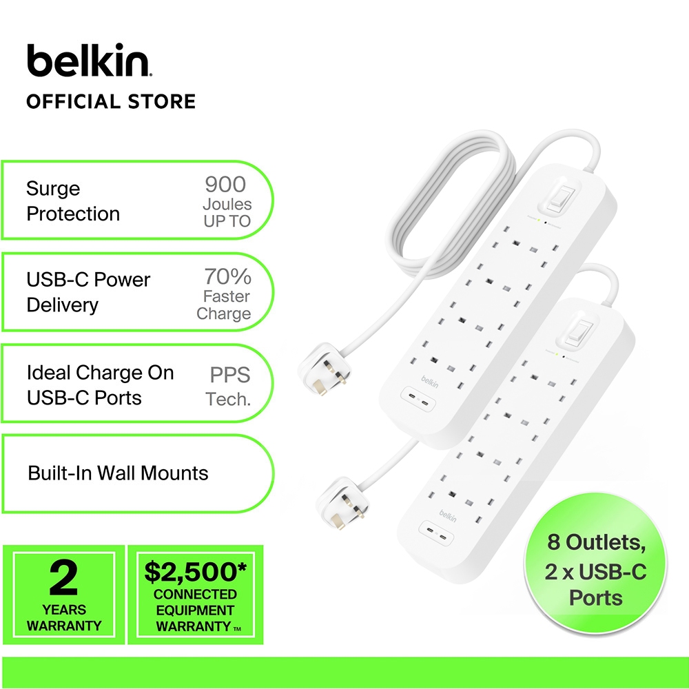Belkin SRB004af2M Surge Protector Outlet with USB-C Ports Fast