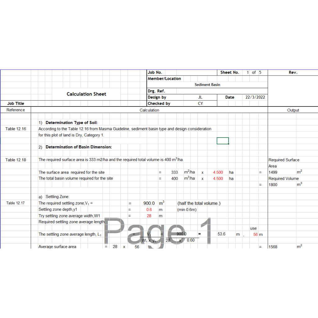Silt Trap Design Excel Spreadsheet as per MASMA Guideline | Shopee Malaysia