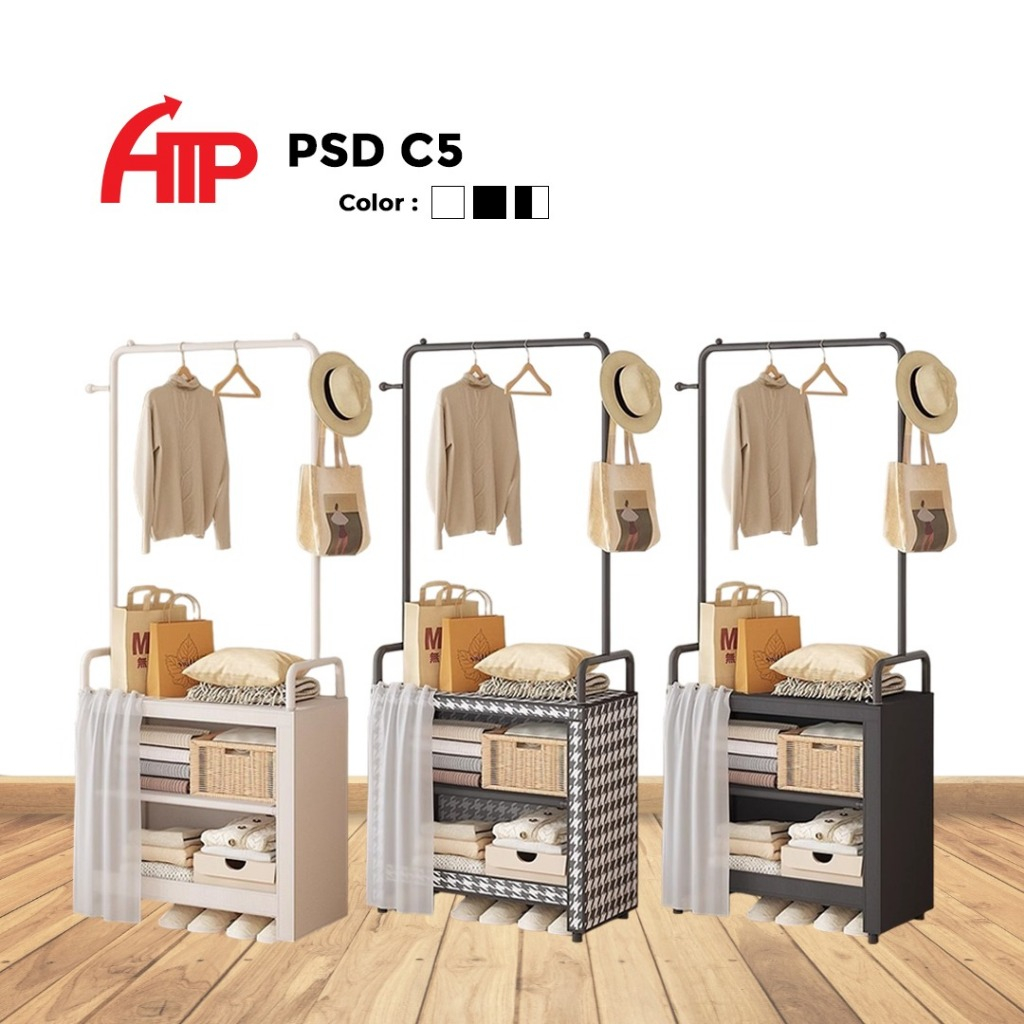 ATP Floor-Standing Modern Bedroom Clothes Rack With Curtain - Black ...