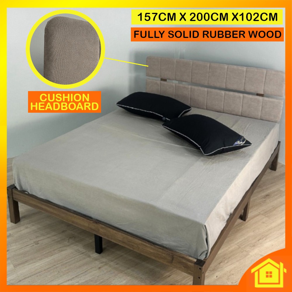Queen Bed Frame Single Bed Frame Wooden Bedroom Cushion Headboard Fully ...