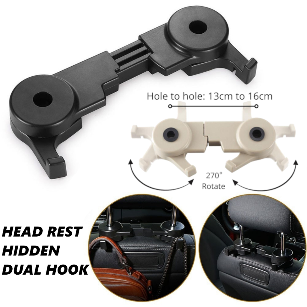 Car Hidden Dual Hook Hanger Head Rest Back Seat Extendable Headrest ...
