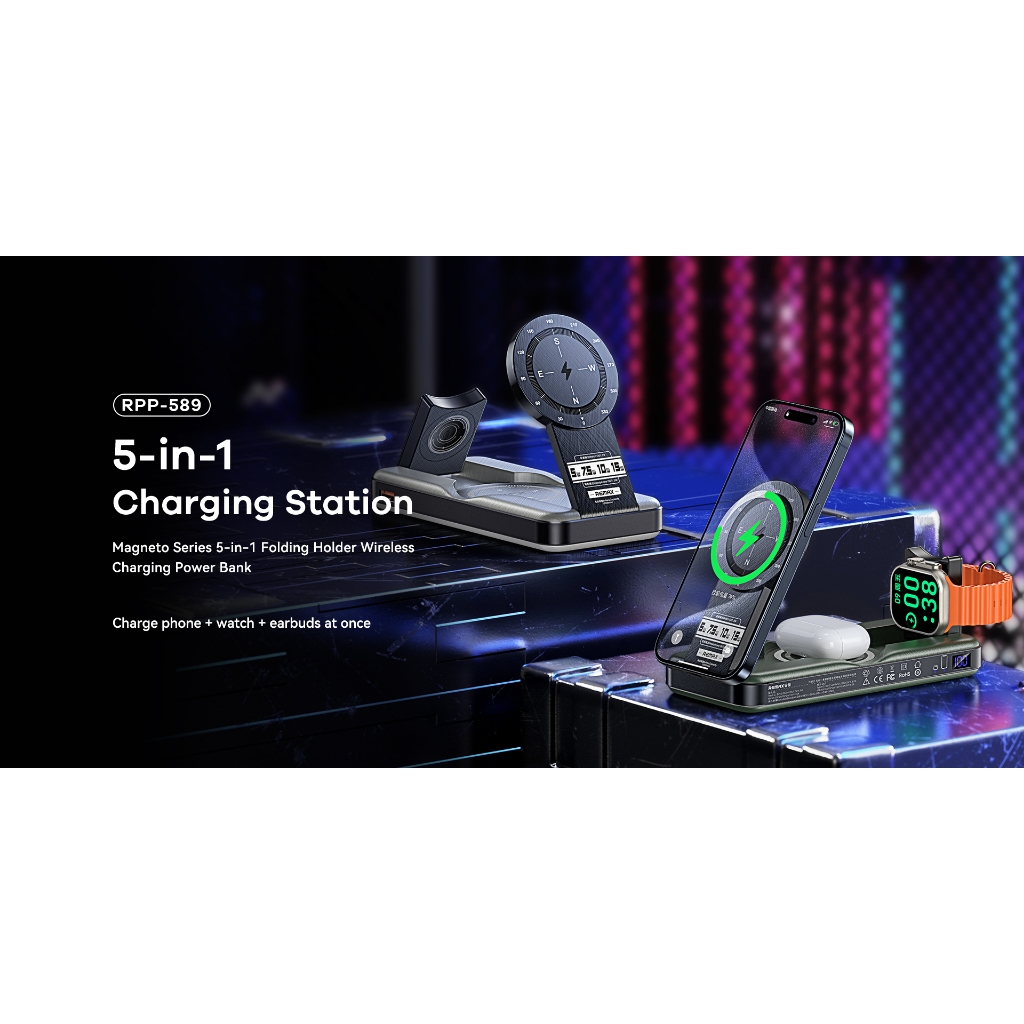 REMAX RPP-589 Magneto Series 5 In 1 Folding Holder Wireless Charging ...