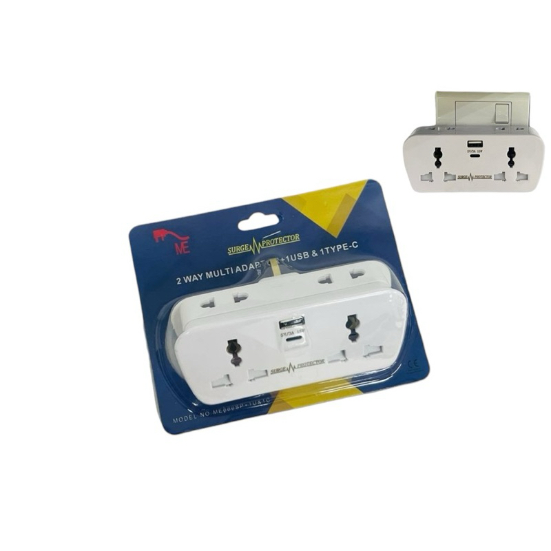 2 Way Multi Adapter With Usb+Type C Charging port With Surge Protector ...
