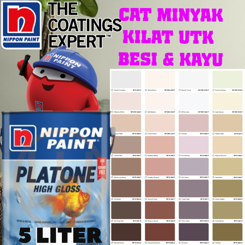 5 LITER NIPPON PLATONE GLOSS FINISH FOR WOOD & METAL / CAT BESI & KAYU ...