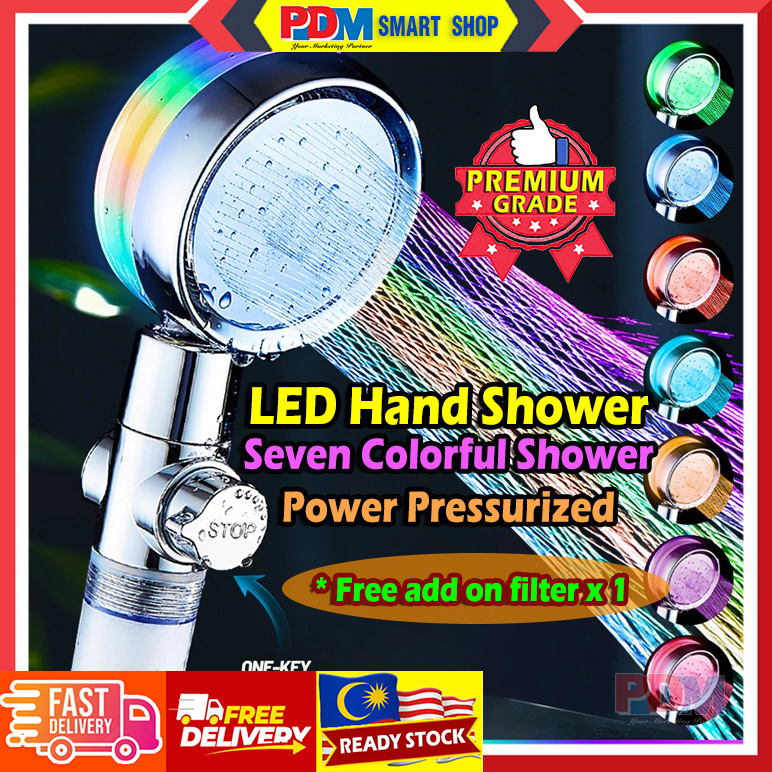 PDM 7 Color Atmosphere LED Shower Head Automatic Color Changing Water ...