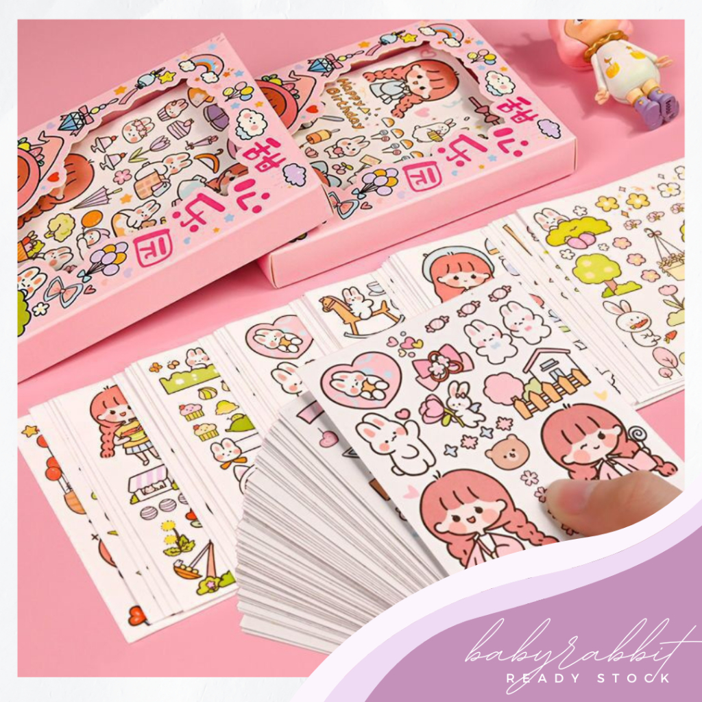 50pcs Washi Stickers Gift Box Cute Stickers Box 50张和纸贴纸手账礼盒卡通人物少女心素材 ...