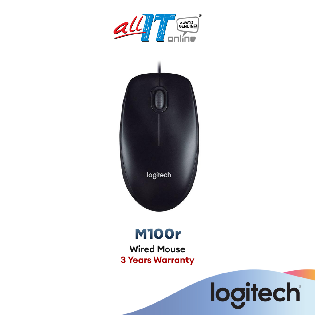 Logitech M90 Wired USB Mouse, 3 yr Warranty, 1000 DPI Optical Tracking,  Ambidextrous PC/Mac/Laptop - Black