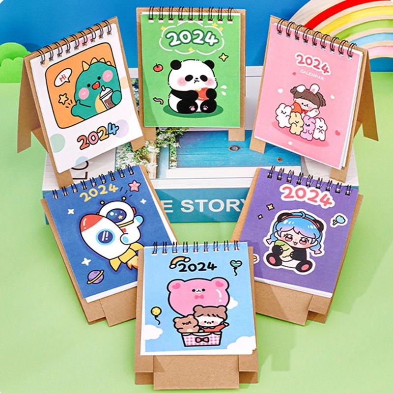 Lovely Cartoon 2024 Mini Calendar Desktop Foldable Planner Calendar ...