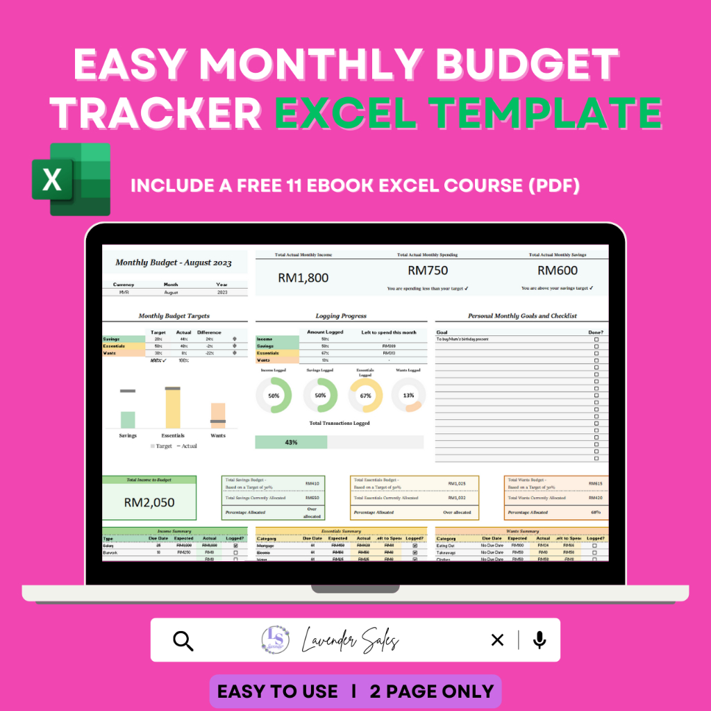 EASY TO USE MONTHLY BUDGET EXCEL TEMPLATE : Calendar View | Financial ...