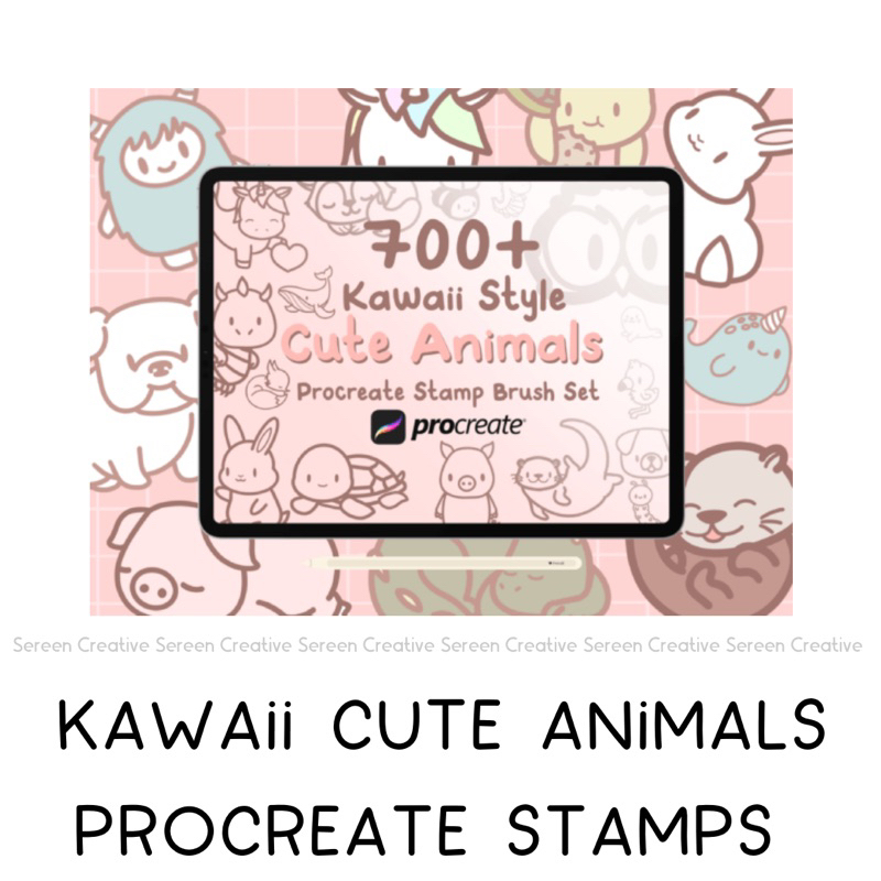 P738 700+ Kawaii Cute Animals Procreate Stamp Set (Flamingos, otters ...