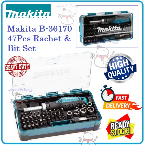 Makita B-36170 47 Piece Ratchet Screwdriver Bit Set 1/4'' Hex Shank ...